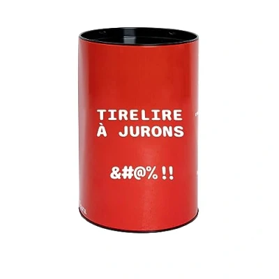 Afbeelding van FISURA Originele spaarpot met boodschap &quot;tirelire à jurons&quot;. Grote voor volwassenen gemaakt van staal. Tinnen om cadeau te geven. Afmetingen:13 x 20 cm
