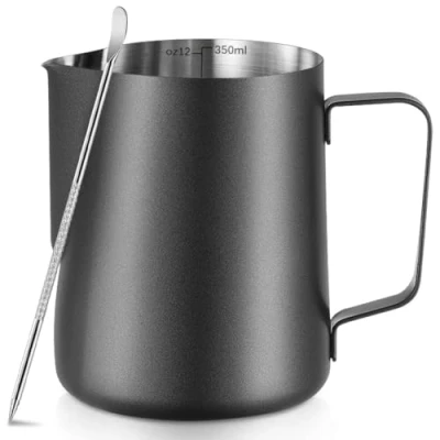 Afbeelding van Opschuimende melkkruik, 350 ml, roestvrijstalen schuimkan met latte artpen, interne afmetingen, voor cappuccino, espresso en meer