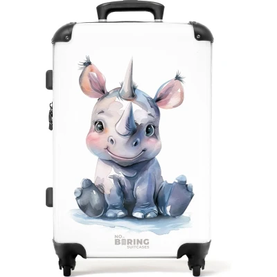 Afbeelding van NoBoringSuitcases.com® Kinderkoffer Kindertrolley jongen en meisje Baby neushoorn Koffer kind groot Rolkoffer lichtgewicht Reiskoffer met 4 wielen Grote trolley XL 20 kg bagage