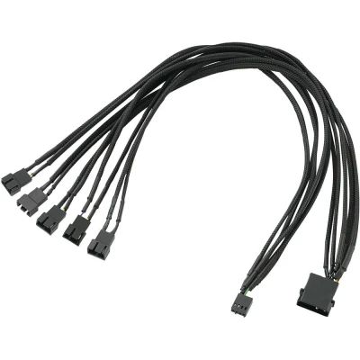 Afbeelding van Akasa FLEXZ FP5 1 to 5 Ways 4 pin PWM Fan Splitter Cable Supports Fans From a Single Motherboard Header With Molex PSU Connector 45cm Black Braided AK CBFA03 45