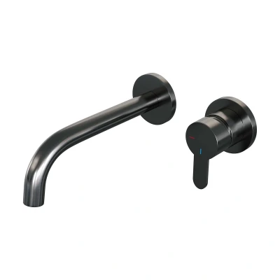 Afbeelding van Brauer gunmetal Edition Wastafelmengkraan inbouw gebogen uitloop links hendel plat smal model D 1 PVD geborsteld