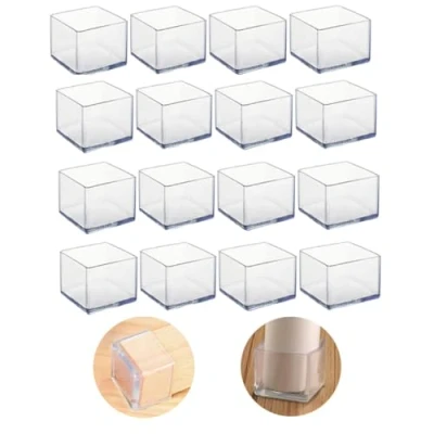 Afbeelding van 16 stuks 20 x mm vierkante, siliconen stoelpootbeschermers, stoeldoppen, meubelbeschermers, tafelpootbeschermers, stoelpootbeschermers om krassen op hardhouten vloeren te voorkomen en lawaai