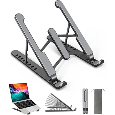 Afbeelding van laptopstandaard, 8 traps verstelbare versleepbaar, in hoogte verstelbaar, klepaarde notebookstandaard voor MacBook, Lenovo, Dell, 10 15,6 inch laptops, tablets, notebooks.