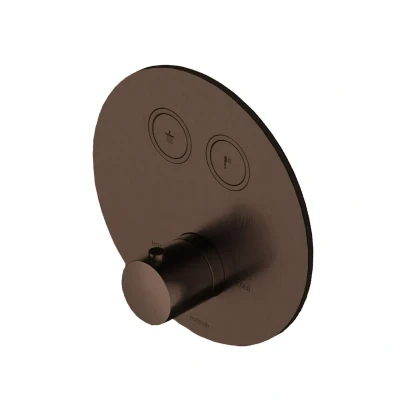Afbeelding van HotBath Cobber PB009 rond afbouwdeel voor inbouwthermostaat met 2 pushbuttons Verouderd Messing