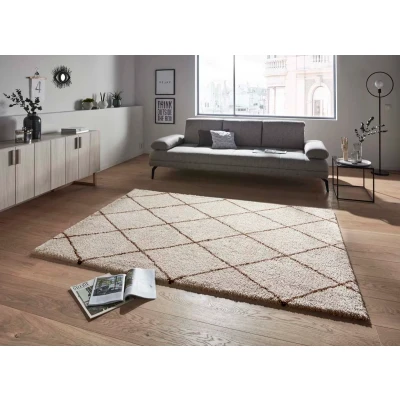 Afbeelding van Hoogpolig Vloerkleed Geruit Feel Crème/koperbruin 80x150 Cm