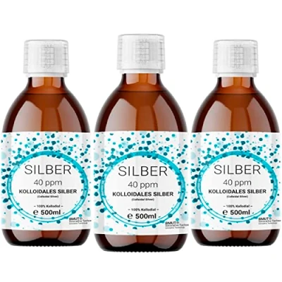 Afbeelding van 3 x 500 ml colloïdaal zilver (40 ppm) in bruine glazen fles zilverwater zuiver water 100%