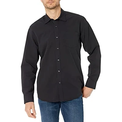 Afbeelding van Amazon Essentials Men&#039;s Casual poplin overhemd met normale pasvorm en lange mouwen, Gewassen zwart, M