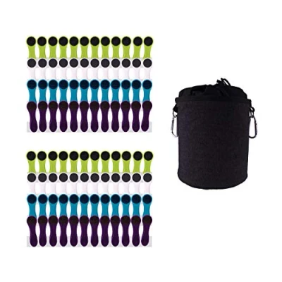 Afbeelding van trendfinding 96 wasknijpers Soft Grip Touch Softtouch (wit, blauw, groen, paars) en 1 wasknijperzak zwart van denim