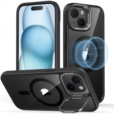Afbeelding van ESR Classic Hybrid HaloLock Hoesje Geschikt voor Apple iPhone 15 Plus Compatibel met MagSafe Back Cover Standaard Camera Kickstand Transparant Zwart