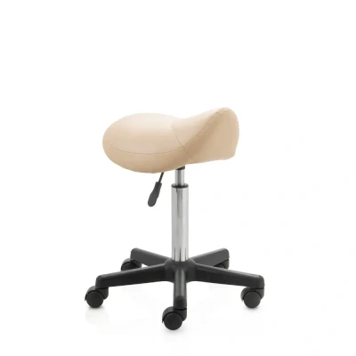 Afbeelding van Ergonomische zadelkruk op harde wieltjes kunstof frame middelhoge gasveer beige ZenGrowth