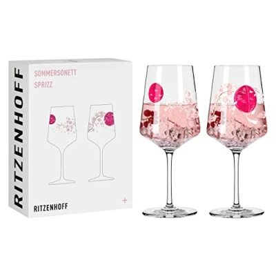 Afbeelding van RITZENHOFF 3461007 aperitiefglas Sprizz set van 2 500 ml serie zomersonet nr. 13 + 14 met Aziatisch motief roze Made in Germany