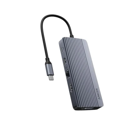 Afbeelding van Anker USB C hub voor twee schermen (10 in 1), HDMI beeld 4K bij 30 Hz, max. 100 W voeding, en A poorten van 5 Gbps, o.a. MacBook , Lenovo Dell XPS HP laptops (exclusief oplader)
