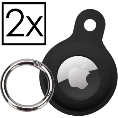 Afbeelding van Hoesje Geschikt voor Apple AirTag Sleutelhanger Houder Siliconen Hoes Zwart 2x