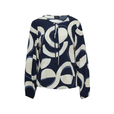 Afbeelding van s.Oliver Black Label Gemusterte Bindeband Blouse, Dames, Maat: 36, Navy