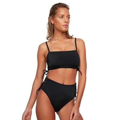 Afbeelding van Trendyol Zwarte Geplooide Hoge Taille Hipster Bikinibroekje Tbess22Ba0044