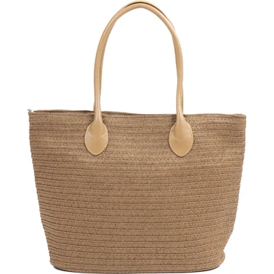Afbeelding van Monnq strandtas met rits rieten tas riet Magha Brown