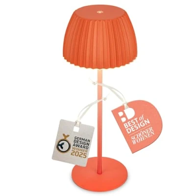 Afbeelding van BRILONER Riffle LED tafellamp snoerloos IP44 met lichtrand, touchdimmer, oplaadbare batterij, bedlamp, lamp, batterij German Design Award Winner 2025, 14,5x36,5 cm, oranje