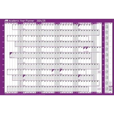 Afbeelding van Sasco 2024 2025 Academisch Jaar Muurplanner, Augustus tot Juli School &amp; Universiteit Wandplanner Set, Papier Grote Whiteboard Poster Stijl Droog Uitwisbare Kalender, Paars, 915x610mm, 2410227