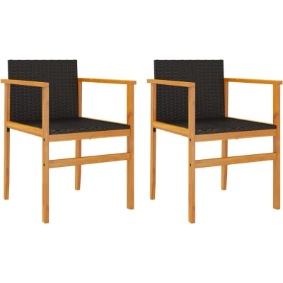 Afbeelding van Tuinstoelen 2 st poly rattan en massief hout zwart