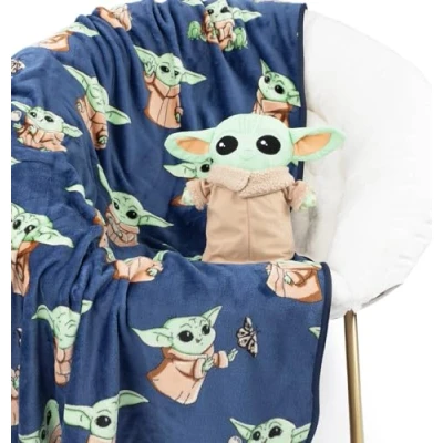 Afbeelding van Jay Franco Omarmingskussen Mini pluche Star Wars The Mandalorian Grogu &amp; Plaid zacht 130 x 150 knuffelset kinderen baby Yoda super 2 stuks