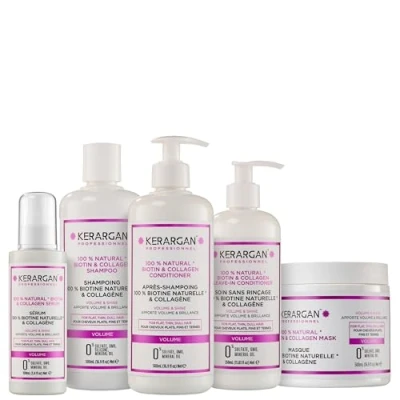Afbeelding van Kerargan Volumeverhogende Set Shampoo, Conditioner, Masker, Serum &amp; Leave In met Biotine Collageen voor Plat, Fijn en Dof Haar Zonder Sulfaat, GMO, Siliconen 3x500ml+1x100ml+1x100ml