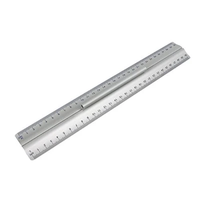 Afbeelding van WEDO 525235 liniaal van aluminium 30 cm met handvat voor rechts en linkshandigen antislip rubberen inleg, zilver