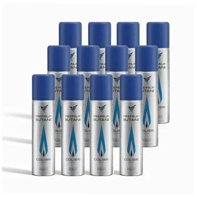 Afbeelding van Colibri butaangas 12 X 90 ml voor het navullen van aanstekers, crème brûlée branders, keukenbranders, enz. Navulfles aanstekergas met 99,9994% zuiver premium