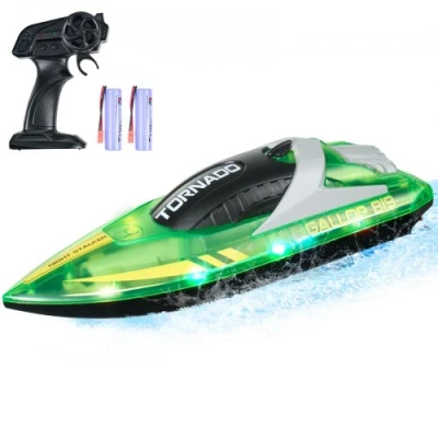 Afbeelding van VEVOR Op afstand bestuurbare boot, 2,4 GHz, RC raceboot voor zwembaden, meren, 12 km/u, met ledlicht, 2 oplaadbare batterijen, waterdicht, waterspeelgoed kinderen, volwassenen, jongens, meisjes,