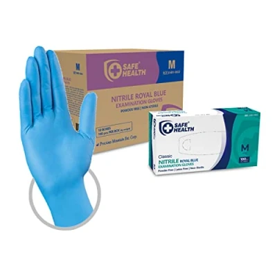 Afbeelding van Safe Health Wegwerphandschoenen van nitril maat M, Blauw, 1000 stuks, handschoenen, poedervrij, latexvrij, hypoallergeen, vingertextuur, CE EN455 gecertificeerd, medische zorg, 3,5 Mil