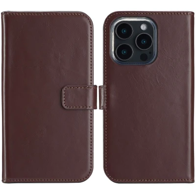 Afbeelding van Apple iPhone 16 Pro Max Hoesje Echt leder Selencia Bookcase Bruin Telefoonhoesje