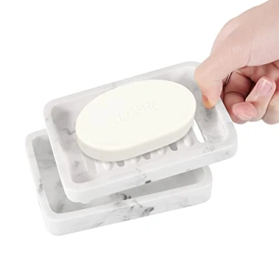 Afbeelding van Dubbellaags afneembaar zeepbakje, elegante hars kiezeltextuur zeephouder, sneldrogend zeepbakje voor keuken, badkamer, douche marmerwit wit marmer
