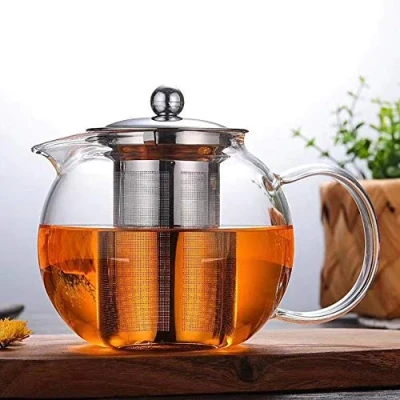 Afbeelding van Glazen theepot met infuser 600 ML, borosilicaat roestvrijstalen zeef en deksel, voor losse thee, clear thepotten hittebestendige(Rotunditeit)