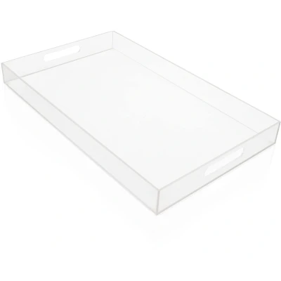 Afbeelding van Kurtzy Doorzichtig Acryl Plastic Serveer Tray met Handvatten L40 x B30 cm Extra Large, Rechthoekig &amp; Knoei Veilig Decoratief Ontbijt, Thee/Koffie, Voedsel, Drank Tafel Organizer