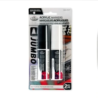 Afbeelding van Royal &amp; Langnickel 2st ACRYL VERF ARTIST MARKERS. 15MM ZWARTE WITTE KLEUREN