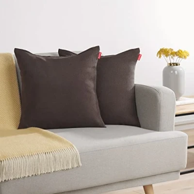Afbeelding van Blumtal Chenille Kussenslopen Set van 2 Zacht en met Blinde Rits Kussenhoes 45 x 45, Donkerbruin