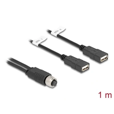 Afbeelding van Delock M12 Kabel A kodiert 8 Pin Buchse zu 2 x USB 2.0 Typ 1