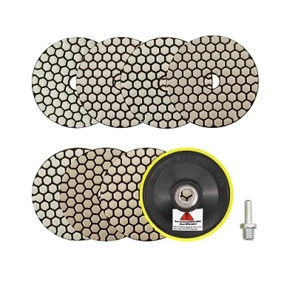Afbeelding van Droog Diamant Polijsten 100mm 7 stks Grit 50/100/200/400/800/1500/3000 Polish Pad Kit met M14 Backer Pad+Adapter voor Graniet Marmer Kunstmatige Steen Quartz Haakse Slijper SANLEETEK