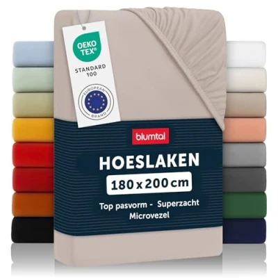 Afbeelding van Blumtal Hoeslaken Microvezel 180 x 200 cm Oeko Tex gecertificeerd tot 25 Matrashoogte Taupe