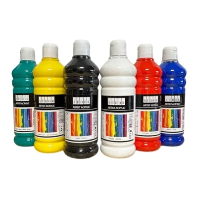 Afbeelding van Acrylverfset 6 kleuren elk 500 ml. Hoogwaardige en dekkende verf voor hout, steen, canvas, schilderkarton, papier, stof, leer, metaal, gieten. Multifunctionele verfset acryl x ml