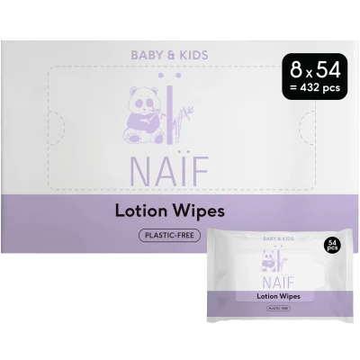 Afbeelding van 1+1 gratis: Naif Lotion Billendoekjes Plasticvrij 8 x 54 doekjes