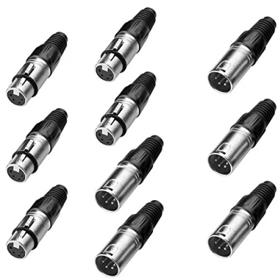 Afbeelding van SIENOC 5 stuks mannelijk +5 vrouwelijk 4 polig. XLR connector zwarte metalen behuizing zilveren contacten + pins. Vrouwelijke header Zwart