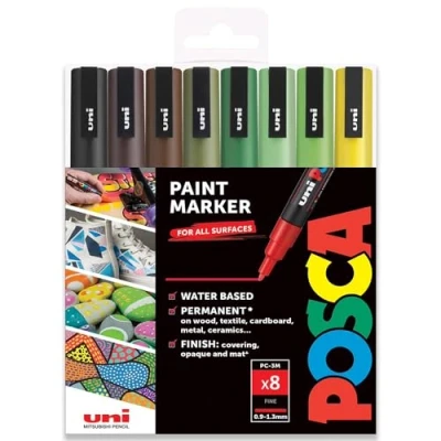 Afbeelding van Uni Posca PC 3M kunstmarker met geschenkdoos, aardetinten, 8 stuks