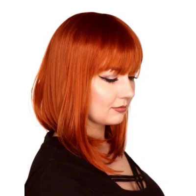 Afbeelding van Prettyland rood oranje middellange lange gladde matte natuurlijke statische gratis Bob Bangs C945 pruik