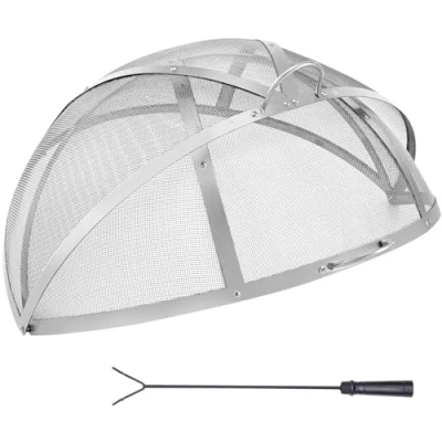 Afbeelding van VEVOR Firepit vonkscherm deksel, diameter 76 cm, outdoor vuurkorf ring cover ronde accessoires, vuurplaats metalen afdekking, gemakkelijk te openen roestvrijstalen vuurringafdekkingen voor buiten,