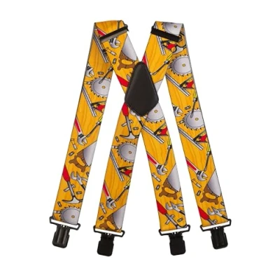Afbeelding van Olata Heavy Duty Gereedschap Patroon Bretels (Geel) 5 cm. X Vorm (Zwarte Clips)