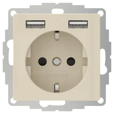 Afbeelding van 2USB 2U 449290 Stopcontact (onderbouw) VDE, Met USB, Kinderbeveiliging IP20 Crème wit, Glanseffect
