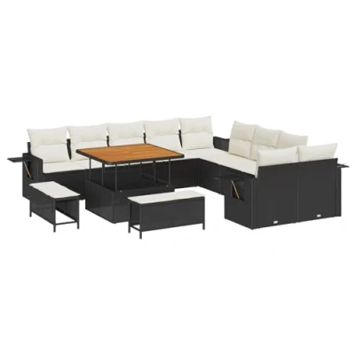 Afbeelding van vidaXL 13 delige Tuin Sofa Set met Kussens Zwart Poly Rattan Acacia