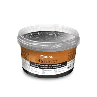 Afbeelding van HAUSA Houtkitt 250 g zwarte houtplamuurmassa, stopverf voor hout, houtplamuur/vulmassa het repareren van houtschade, gebruiksklaar, uitstekende vulkracht, sneldrogend, scheurbestendig