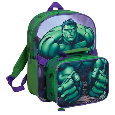Afbeelding van Marvel The Hulk Rugzak met lunchtas voor kinderen schooltas 2 delige bijpassende geïsoleerde lunchset, Groen, Eén maat,