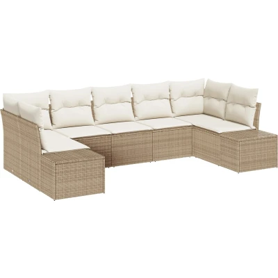 Afbeelding van vidaXL 7 delige Tuinbankset Met Kussens Beige Poly Rattan